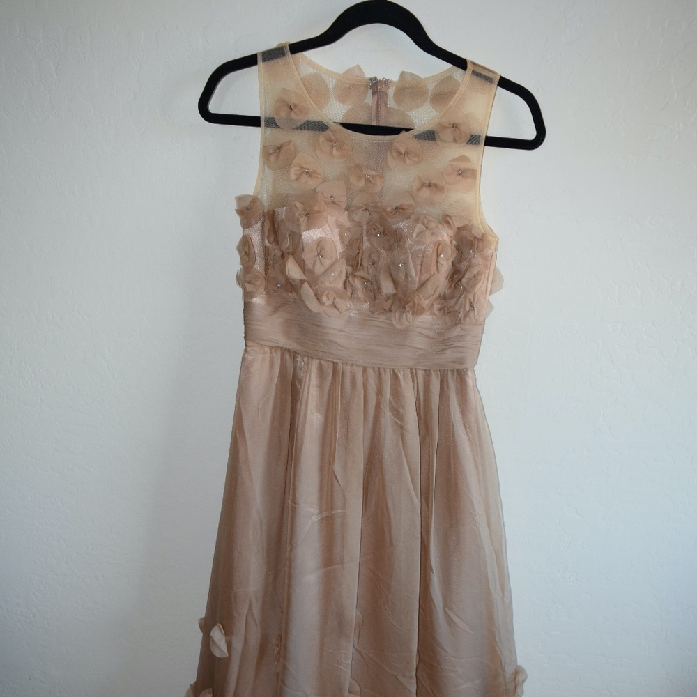 Long Beige Gown with Beige Flowers